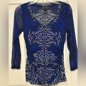 INC International Concepts Women's Royal Blue and Black Patterned Blouse